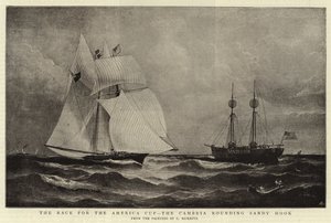 Wyścig o Puchar Ameryki, Cambria okrążająca Sandy Hook autorstwa Charles Ricketts