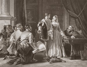 Niechęć Lady Jane Grey do przyjęcia korony, grawerowanej przez AH Payne (lito)