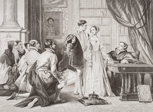 Niechęć Lady Jane Grey do przyjęcia korony, Sion House, 8 lipca 1553, z „Illustrations of English and Scottish History” Tom I autorstwa Charles Robert Leslie