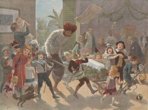 The Yule Log in India — Bringing in the Ice, z The Graphic Christmas Numb..., 2 grudnia 1889. autorstwa Charles Roberts