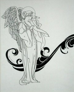 Anioł i dziecko, ilustracja z „Baśni Andersena”, wydana w 1899 r. (pióro i atrament na papierze)