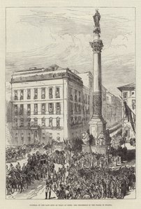 Pogrzeb zmarłego króla Włoch w Rzymie, procesja na Piazza di Spagna autorstwa Sir John Charles Robinson