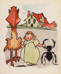 Nonsens: dziecko, ptak i żuk na spacerze (kolorowa litografia) autorstwa Charles Robinson