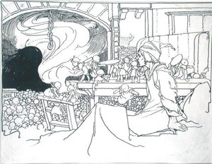 The Furious Host, ilustracja z "The True Annals of Fairyland - The Reign of the Old King", pod redakcją J.M. Gibbona, wydana w 1901 roku (pióro, tusz i akwarela monochromatyczna na papierze) autorstwa Charles Robinson