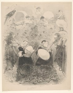 Scena baletowa ze starymi kobietami z jajkami Zapowiedzi baletów i spektakli wystawianych w Teatrze Miejskim w Amsterdamie (tytuł serii) autorstwa Charles Rochussen