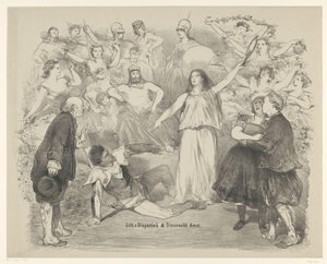Scena ze sztuki Prawda i kłamstwo Zapowiedzi baletów i spektakli wystawianych w Teatrze Miejskim w Amsterdamie (tytuł serii) autorstwa Charles Rochussen