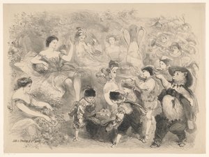 Scena ze spektaklu Kot w butach Zapowiedzi baletów i spektakli wystawianych w Teatrze Miejskim w Amsterdamie (tytuł serii) autorstwa Charles Rochussen