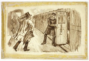 Człowiek łapiący pociąg autorstwa Charles Samuel Keene