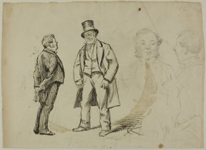 Szkic dwóch stojących mężczyzn i dwóch portretów autorstwa Charles Samuel Keene