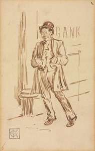 Studium pijanego mężczyzny przechodzącego obok banku autorstwa Charles Samuel Keene