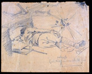 Porucznik Leslie Gooldie śpi pod ostrzałem pocisków, 1915