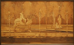 Dama i Jednorożec 1925 (Dąb i intarsja z różnych gatunków drewna) autorstwa Charles Spindler