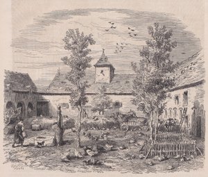 Widok wnętrza gospodarstwa, z Le Magasin Pittoresque, ca. 1852.