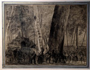 Rewolucja Francuska: „”Ciało Jean-Paul Marat (1743-1793) pochowane w ogrodzie Cordelierów”” Rysunek Charlesa Thevenina (1764-1838) 1793 Wersal, Musee Lambinet autorstwa Charles Thevenin
