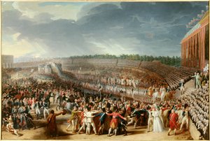 Rewolucja Francuska: „”Święto Federacji 14 lipca 1790 na Polu Marsowym”” Obraz Charlesa Thevenina (1764-1838) 1790 Nd. 1,27x1,83 m Paryż, Muzeum Carnavalet