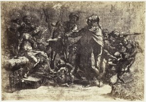Reprodukcja fotograficzna rysunku Rafaela, scena z żołnierzami, nagą kobietą i aniołem