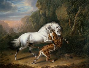 Tygrys atakujący arabskiego ogiera, 1824