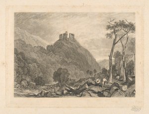 Zamek Okehampton nad rzeką Okement autorstwa Charles Turner