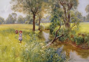 Zbieranie letnich kwiatów nad strumieniem, 1899 (wc)