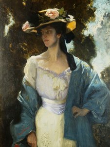 Portret Frances Josephine Furse, szwagierki artysty w niebieskiej orientalnej marynarce, 1903