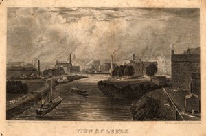 Widok Leeds, rytowany przez J. Cousena, przed 1827 (grafika)