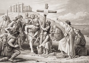 Pierwsze głoszenie chrześcijaństwa w Wielkiej Brytanii, z „Ilustracji historii angielskiej i szkockiej” tomu I autorstwa Charles West Cope