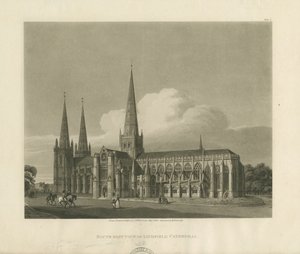 Katedra w Lichfield - widok na południowy wschód: grawerunek akwatinty, 1813 r. autorstwa Charles Wild