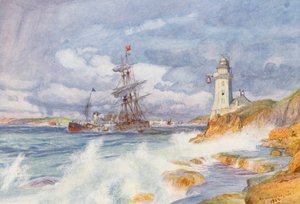 Wejście do portu Falmouth (kolorowa litografia) autorstwa Charles William Wyllie
