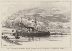 HMS Blake, chroniony krążownik niedawno zwodowany w Chatham w porcie Portsmouth