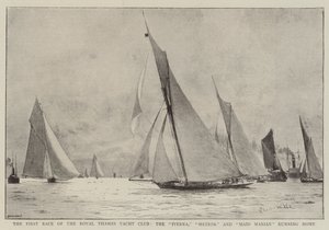 Pierwszy wyścig Royal Thames Yacht Club, Iverna, Meteor i Maid Marian w Home autorstwa Charles William Wyllie