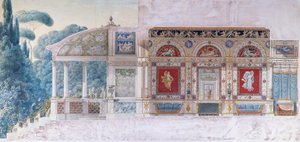 Projekt dla Hotelu Particulier na Polach Elizejskich dla Hortense de Beauharnais (1783-1837), Królowej Holandii (wc na papierze) autorstwa Charles and Fontaine Percier