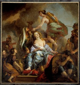 Ofiara Ifigenii, króla Agamemnona, poświęca swoją córkę, aby uspokoić gniew Artemidy. Obraz Charlesa de Lafosse (1636-1716) XVII w. Niedz. 2,24x2,12 m²