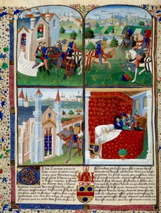 Ilustracja powieści Tristana: początek, turniej i śmierć. Miniatura mistrza Dit De Charles Du Maine (ok. 1450-1460). Chantilly, Musee Conde