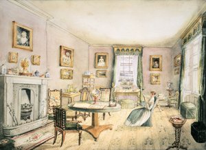 Salonik, East Wood, Siano, f54 z albumu wnętrz, 1843 autorstwa Charlotte Bosanquet