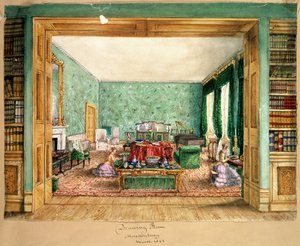 Salon w Meesdenbury, f13 z Albumu wnętrz, 1843 (wc na papierze) autorstwa Charlotte Bosanquet
