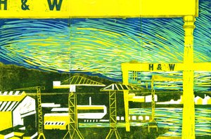 Harland & Wolff Cranes, Belfast, 2022 (linodruk) autorstwa Charlotte Orr