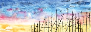 Opowieść mewy, 2020 (akwarela i długopis) autorstwa Charlotte Orr