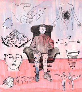 Ilustracja Terapia, 2018 (tusz i akryl) autorstwa Charlotte Orr