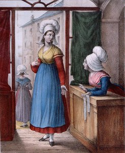 Kobiety z miasta Avranches, Normandia, płyta z „Suite de Costumes”, ok. 1845 (kolor lito)