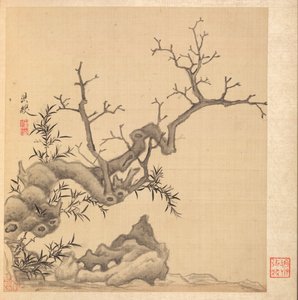 Obrazy według starożytnych mistrzów: skała, stare drzewo i bambus, 1598-1652. autorstwa Chen Hongshou
