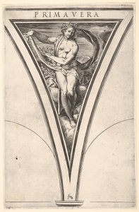 Primavera wiosenna reprezentowana jako kobieta niosąca falującą zasłonę i girlandy..., ca. 1570-1615. autorstwa Cherubino Alberti