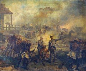 Chirurg Anthony Dickson Home VC (1826-1914) i asystent chirurga William Bradshaw VC (1830-61) w Lucknow podczas indyjskiego buntu w 1857, 1857