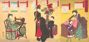 Dworskie panie szyją zachodnie ubrania Jokan yofuku saiho no zu, 23 sierpnia..., 23 sierpnia 1887.