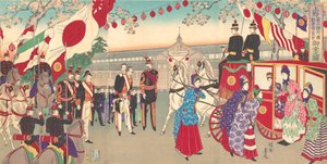 Wizyta cesarzowej na III Krajowej Przemysłowej Wystawie Promocyjnej w Ueno Park ..., 1889.