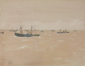 Parowce z owocami, które zadają cios, u wybrzeży Hiszpanii autorstwa Childe Frederick Hassam