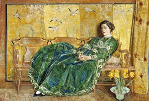 Kwiecień: (Zielona suknia) autorstwa Childe Hassam