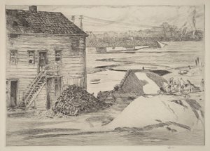 Odpływ, most Cos Cob autorstwa Childe Hassam