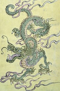 Chiński smok (kolorowy drzeworyt) autorstwa Chinese School