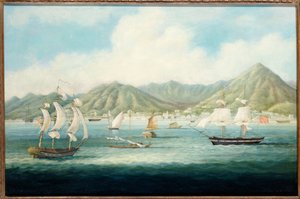 Widok Wiktorii, Hongkong ze statkami brytyjskimi i innymi statkami, ok. 1850 autorstwa Chinese School