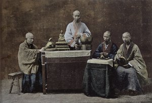 Grupa chińskich bonzów; grawerowane i drukowane przez Gilot; 1896 przez szkołę chińską (XIX wiek) autorstwa Chinese School
